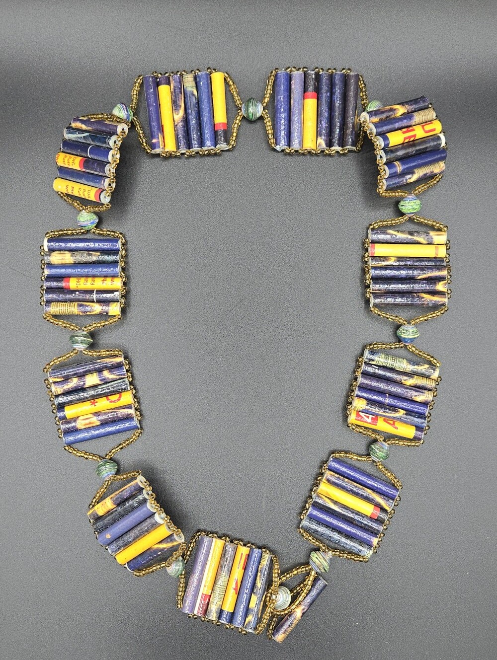 Vintage Upcycled Magazine Beaded Statement Accessory Necklace/ Waist Belt